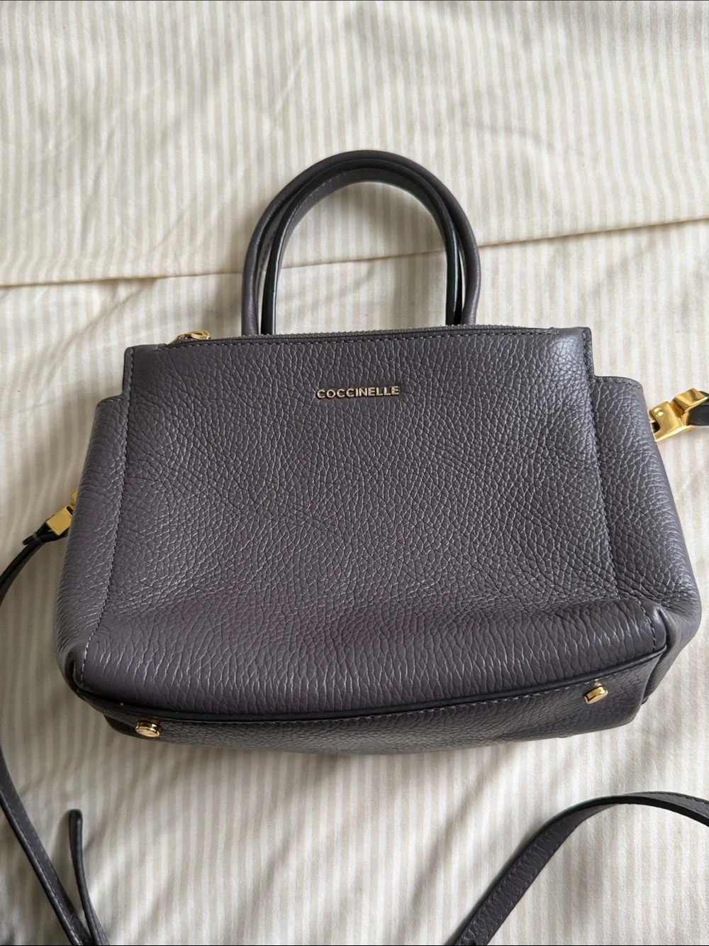 Pebbled Leather Satchel in Charcoal with Gold Hardware